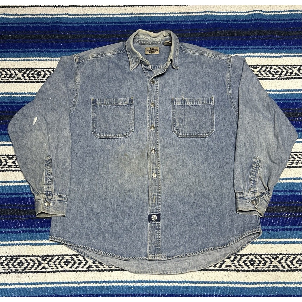Vintage Y2K Lee Dungarees Denim Shirt Mens Med Distressed Workwear Made in Macau